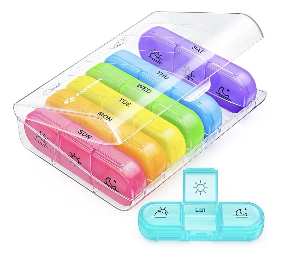 AUVON Weekly Pill Organizer 7 Day 3 Times a Day Rainbow Pill Box NIP Sealed